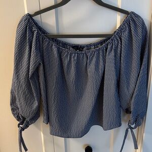 Zara Off-Shoulder Navy Gingham Women's Top